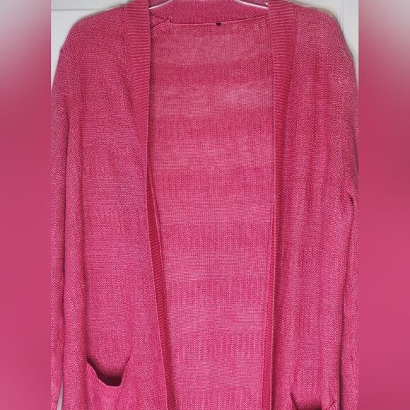 Talbots? L Raspberry Red LngSlv Pockets  Knit Women’s Opened Sweater Cardigan - Picture 4 of 8